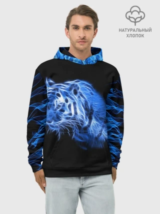 Худи мужской база хлопок / Синий тигр