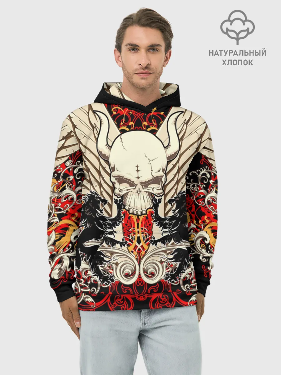 Худи мужской база хлопок / Vintage Skull Art v2