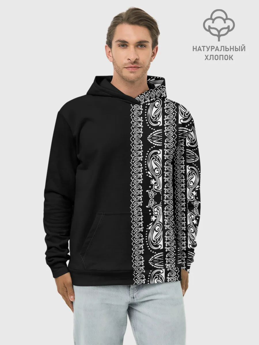 Худи мужской база хлопок / Узор на чёрном