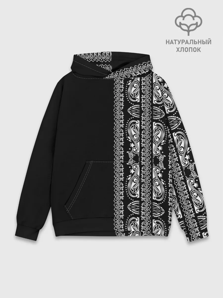 Худи мужской база хлопок / Узор на чёрном