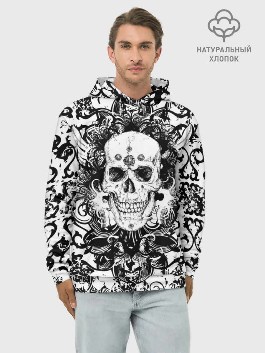 Худи мужской база хлопок / Grunge Skull