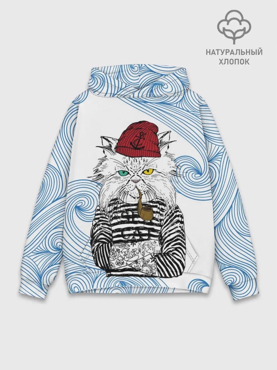 Худи мужской база хлопок / Кот Моряк