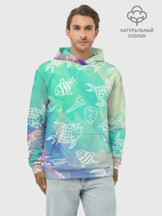 Худи мужской база хлопок / Рыбы