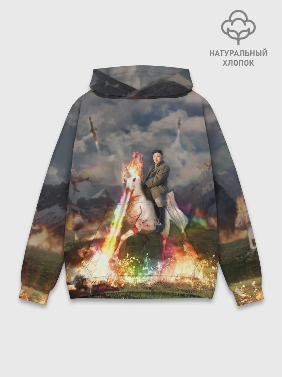 Худи мужской база хлопок / Ким чен ын на Единороге