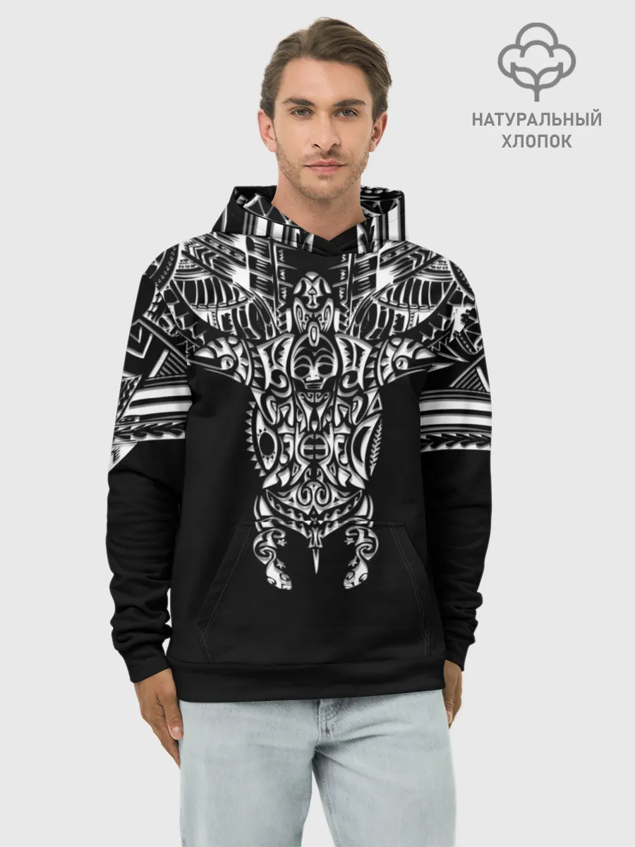 Худи мужской база хлопок / Узор в стиле маори / полинезия