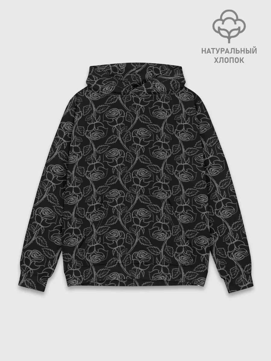 Худи мужской база хлопок / Розы / Tattoo style