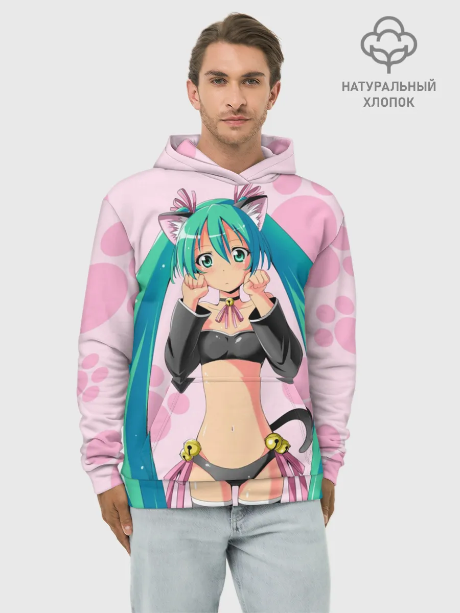 Худи мужской база хлопок / Хатсуне Мику на розовом фоне