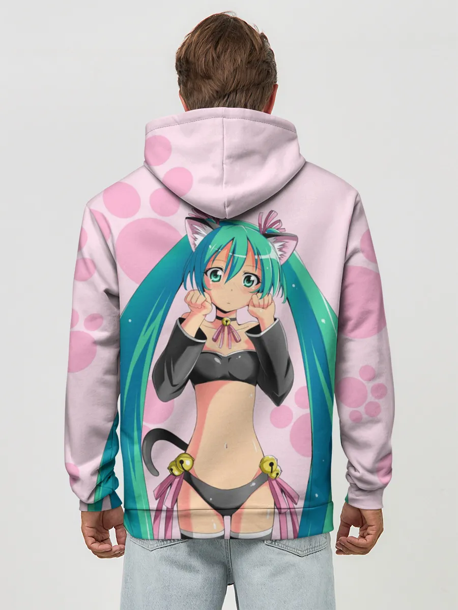 Худи мужской база хлопок / Хатсуне Мику на розовом фоне