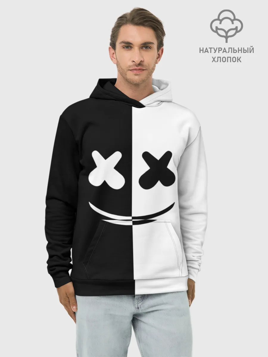 Худи мужской база хлопок / MARSHMELLO BLACK & WHITE