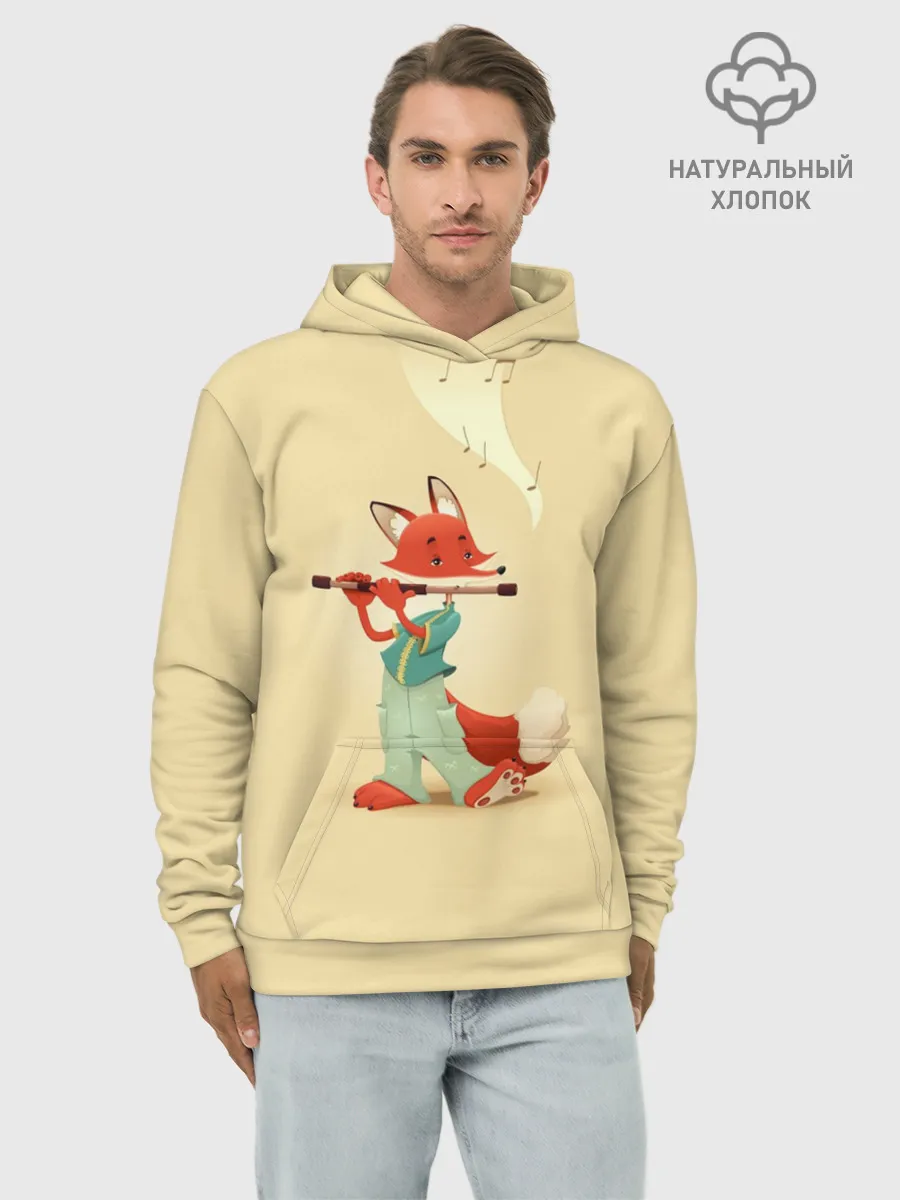 Худи мужской база хлопок / Лисичка с флейтой