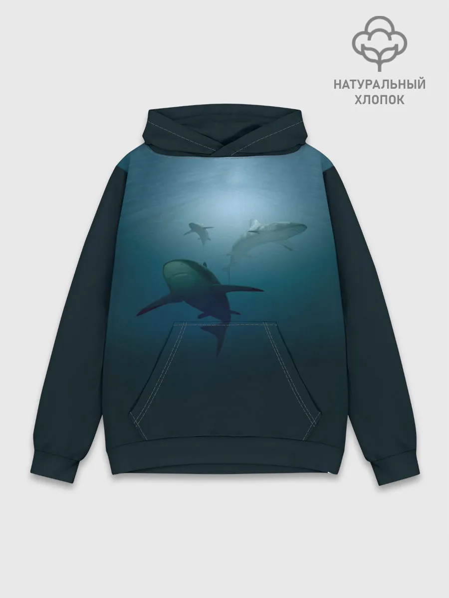 Худи мужской база хлопок / Акулы