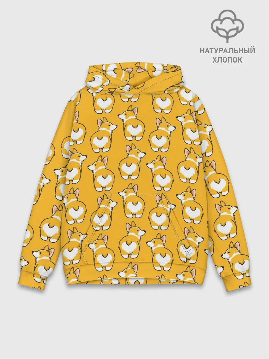 Худи мужской база хлопок / Корги Паттерн