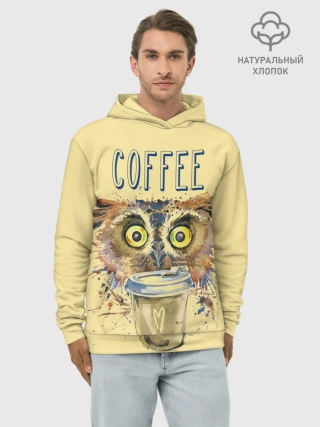 Худи мужской база хлопок / Сова и кофе