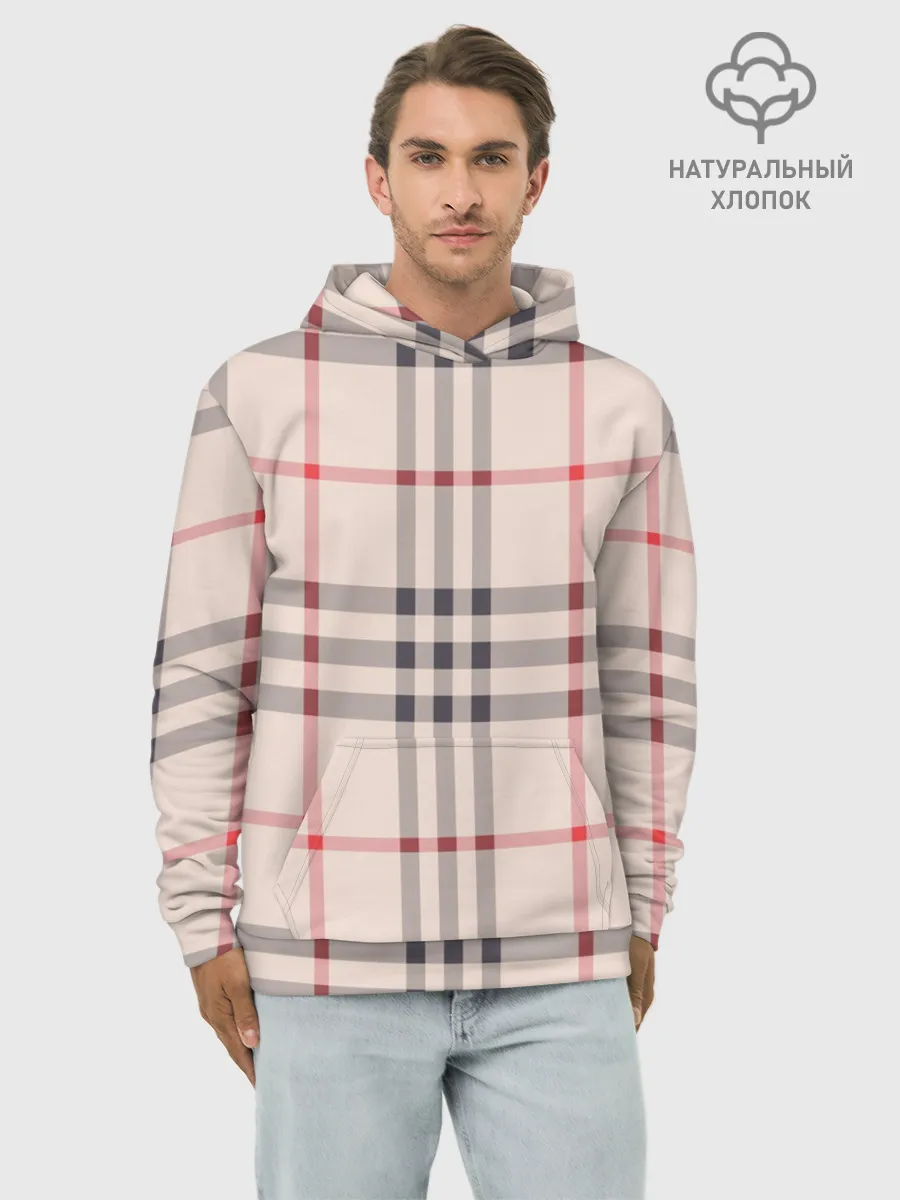 Худи мужской база хлопок / Светлая клетка