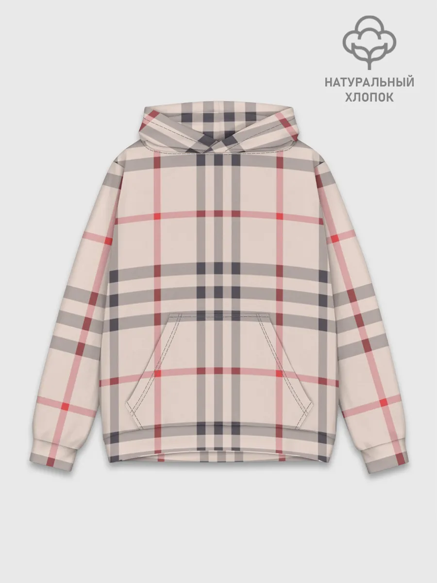 Худи мужской база хлопок / Светлая клетка
