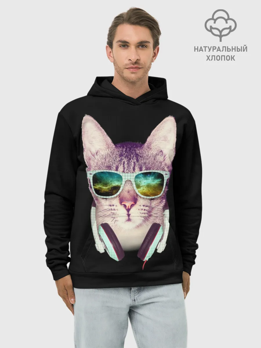 Худи мужской база хлопок / Кот в Наушниках