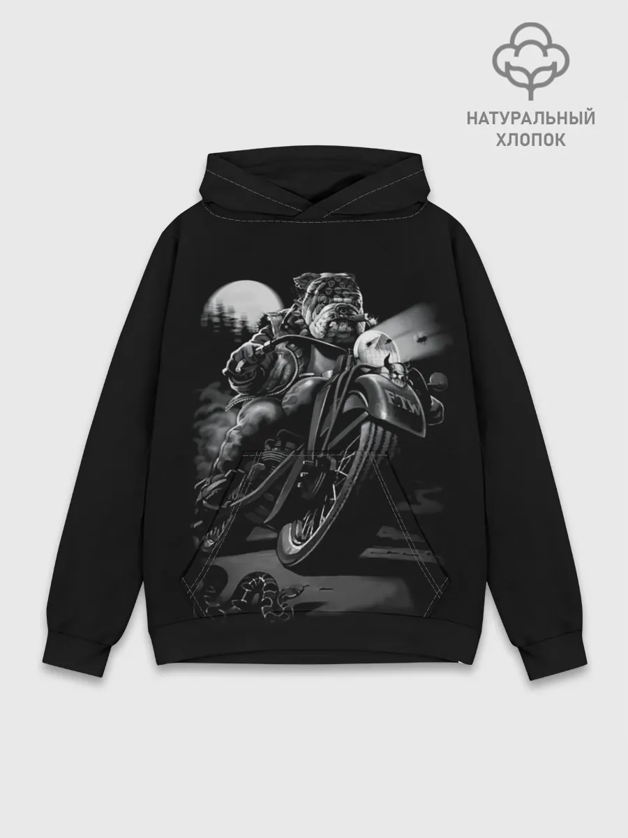 Худи мужской база хлопок / Biker dog / Пёс-байкер