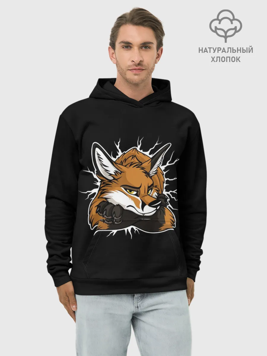 Худи мужской база хлопок / Лис Уверен в Себе