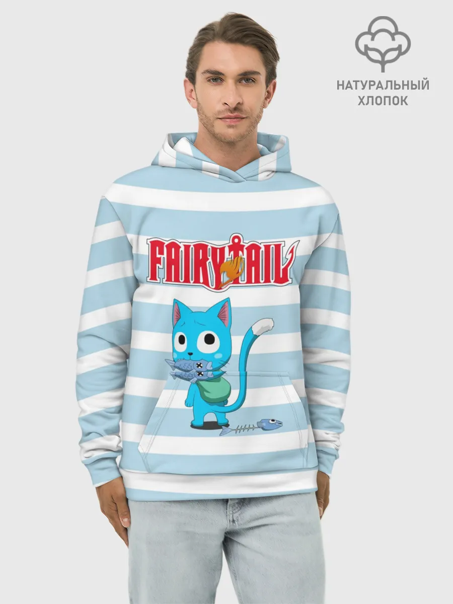 Худи мужской база хлопок / Кот на полосочках