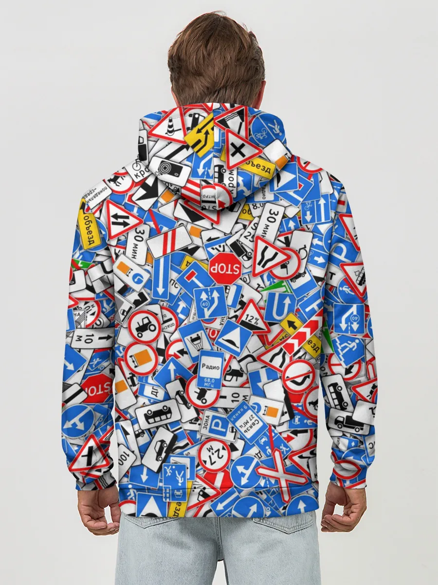 Худи мужской база хлопок / Дорожные знаки. Стикербомбинг