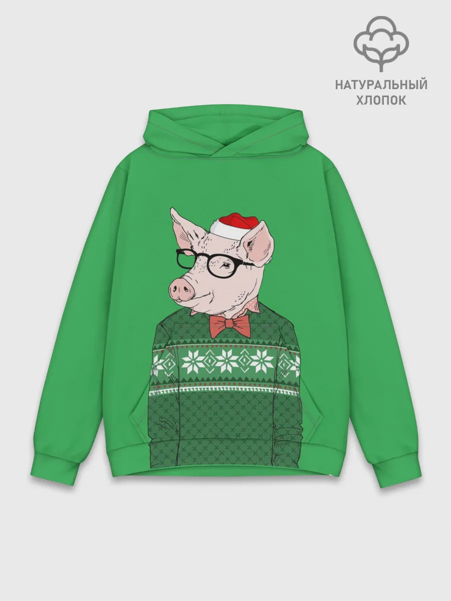 Худи мужской база хлопок / New Year Hipster Pig