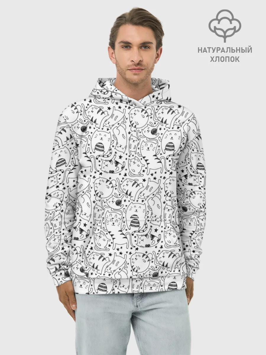 Худи мужской база хлопок / котики и кошки