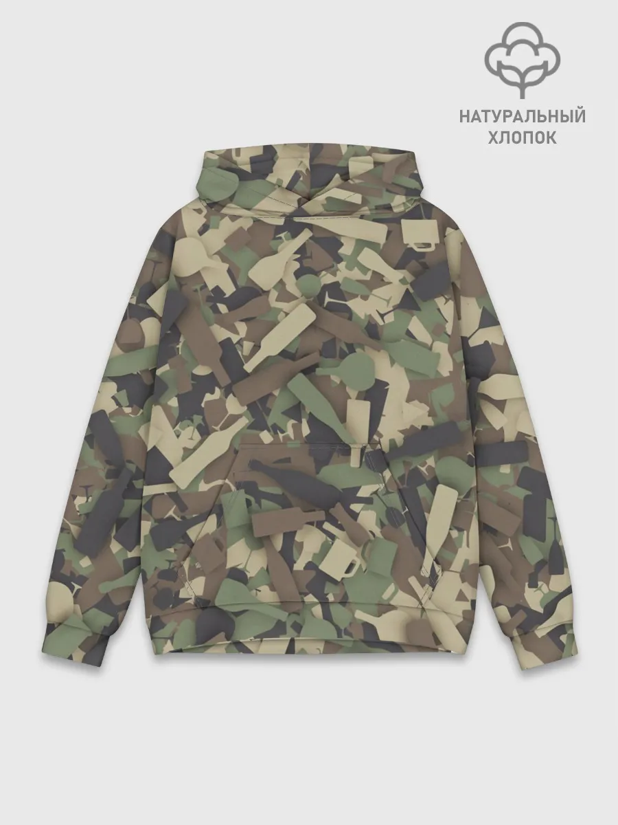 Худи мужской база хлопок / Лесной камуфляж с бутылками