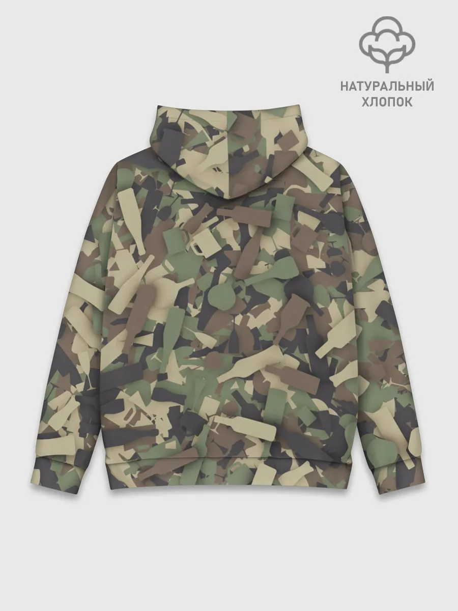 Худи мужской база хлопок / Лесной камуфляж с бутылками