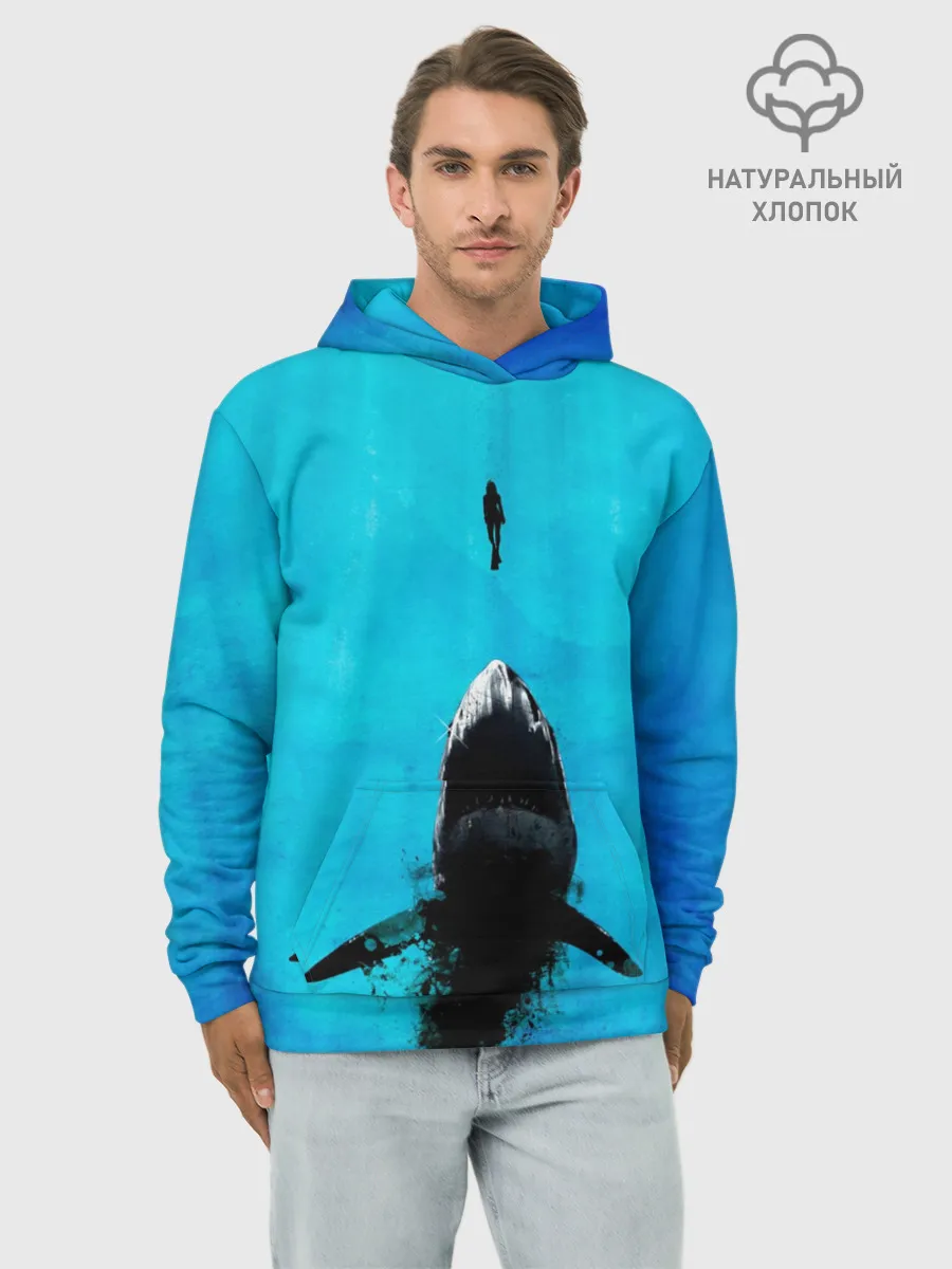Худи мужской база хлопок / Акула на охоте
