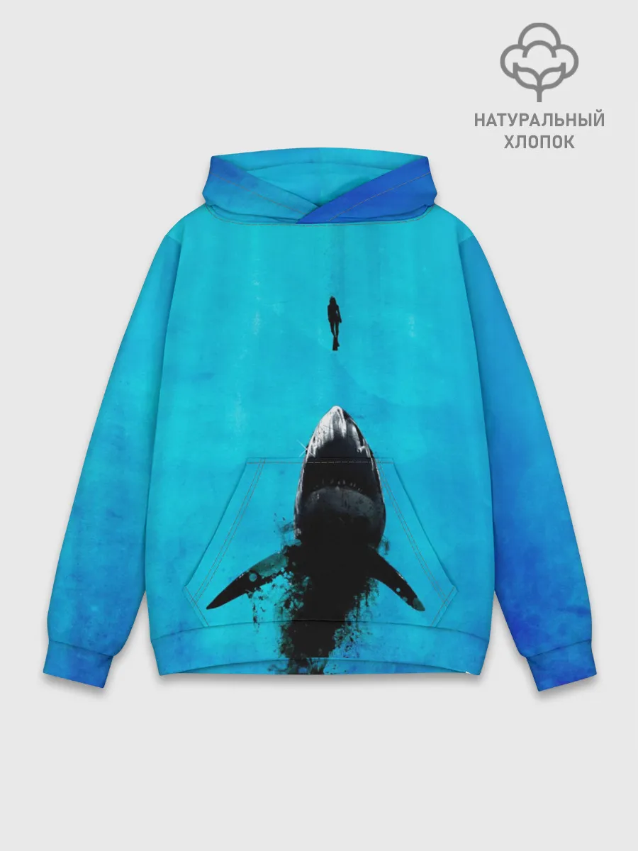 Худи мужской база хлопок / Акула на охоте