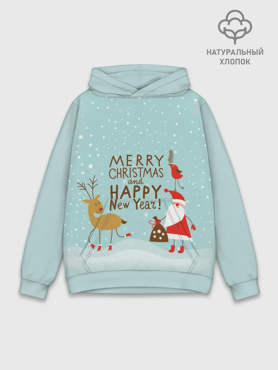 Худи мужской база хлопок / олень и Дед Мороз