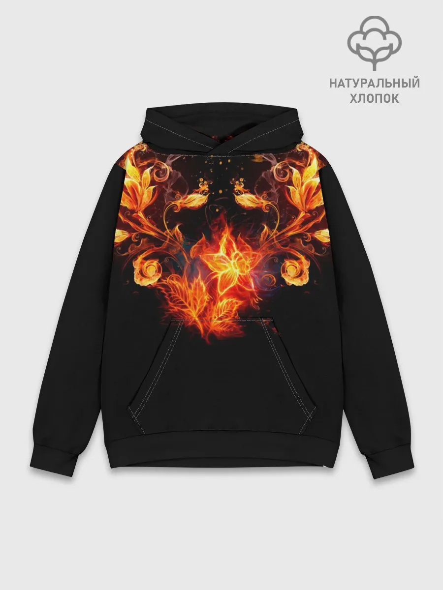 Худи мужской база хлопок / Огненные цветы в темноте