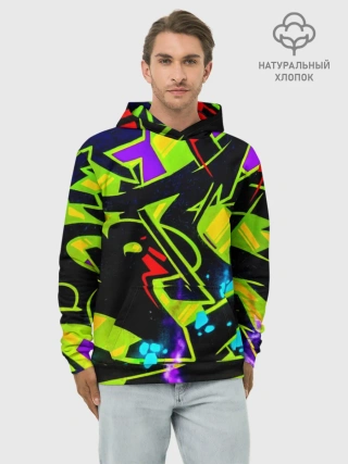 Худи мужской база хлопок / Кислотное Граффити
