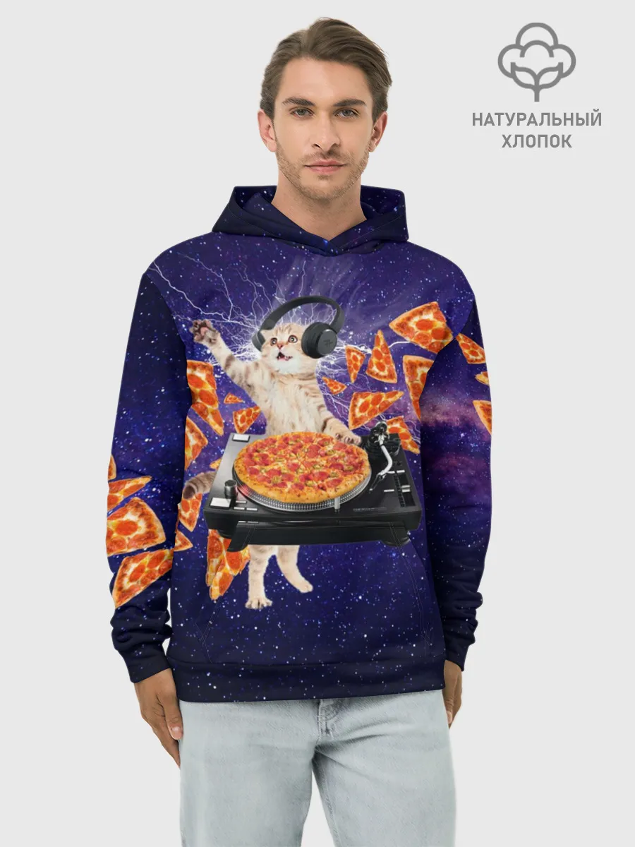 Худи мужской база хлопок / Пицца - Кот