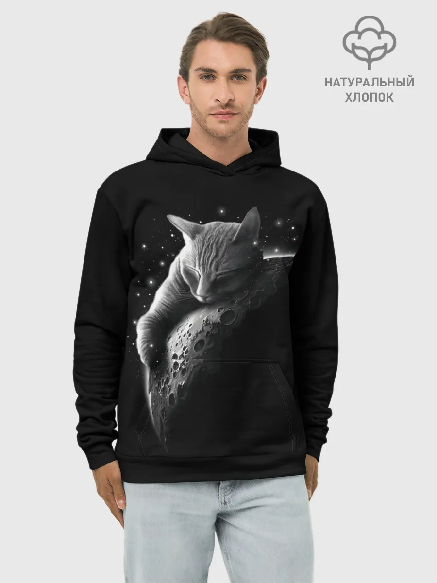 Худи мужской база хлопок / Спящий Кот на Луне