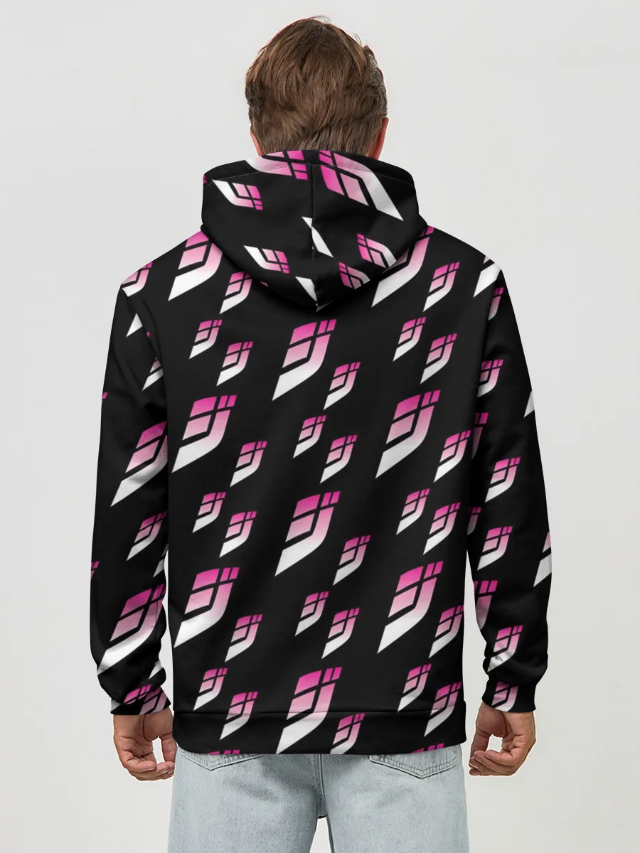 Худи мужской база хлопок / Джоджо паттерн розовые лого