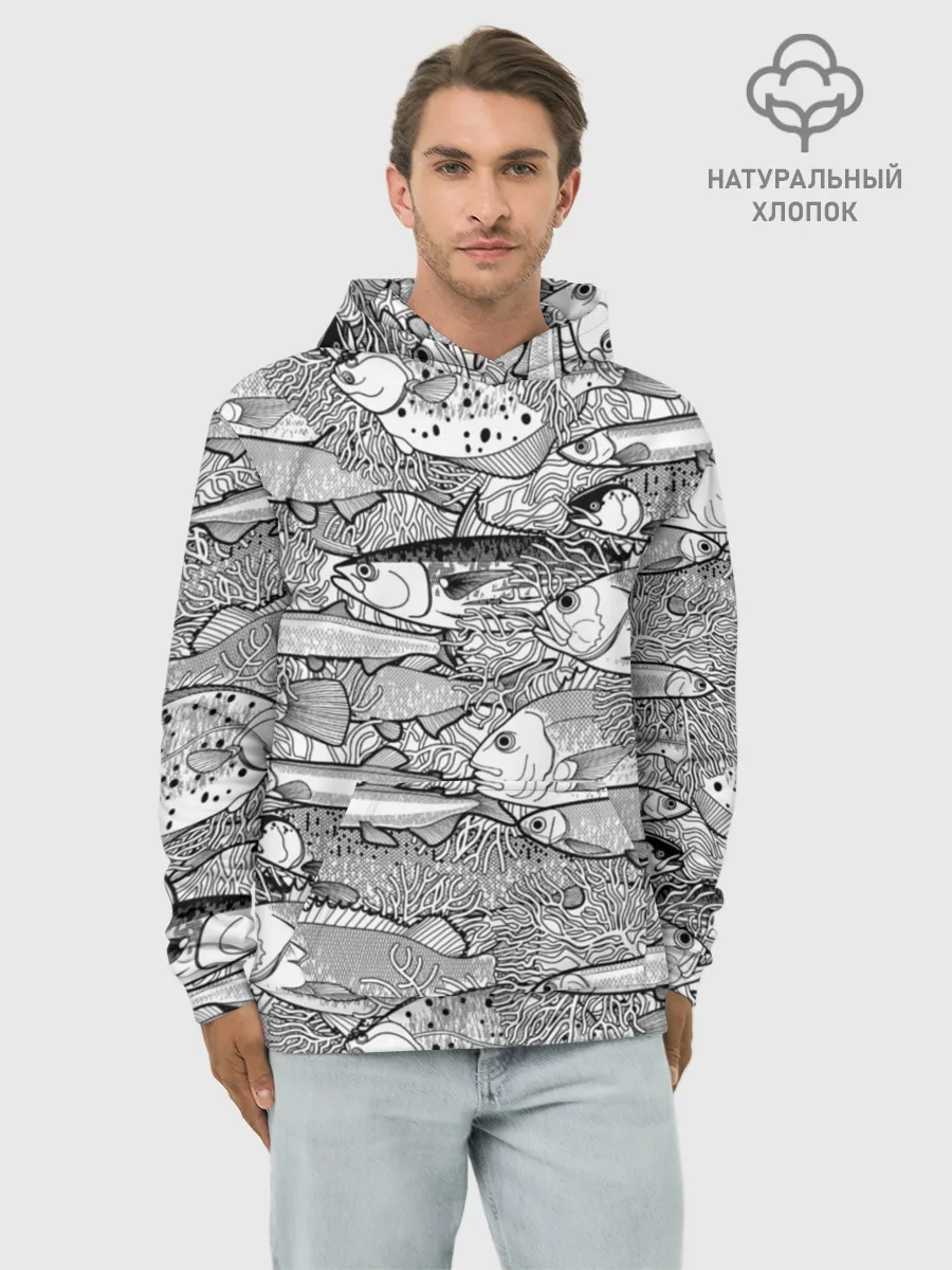 Худи мужской база хлопок / Рыбы