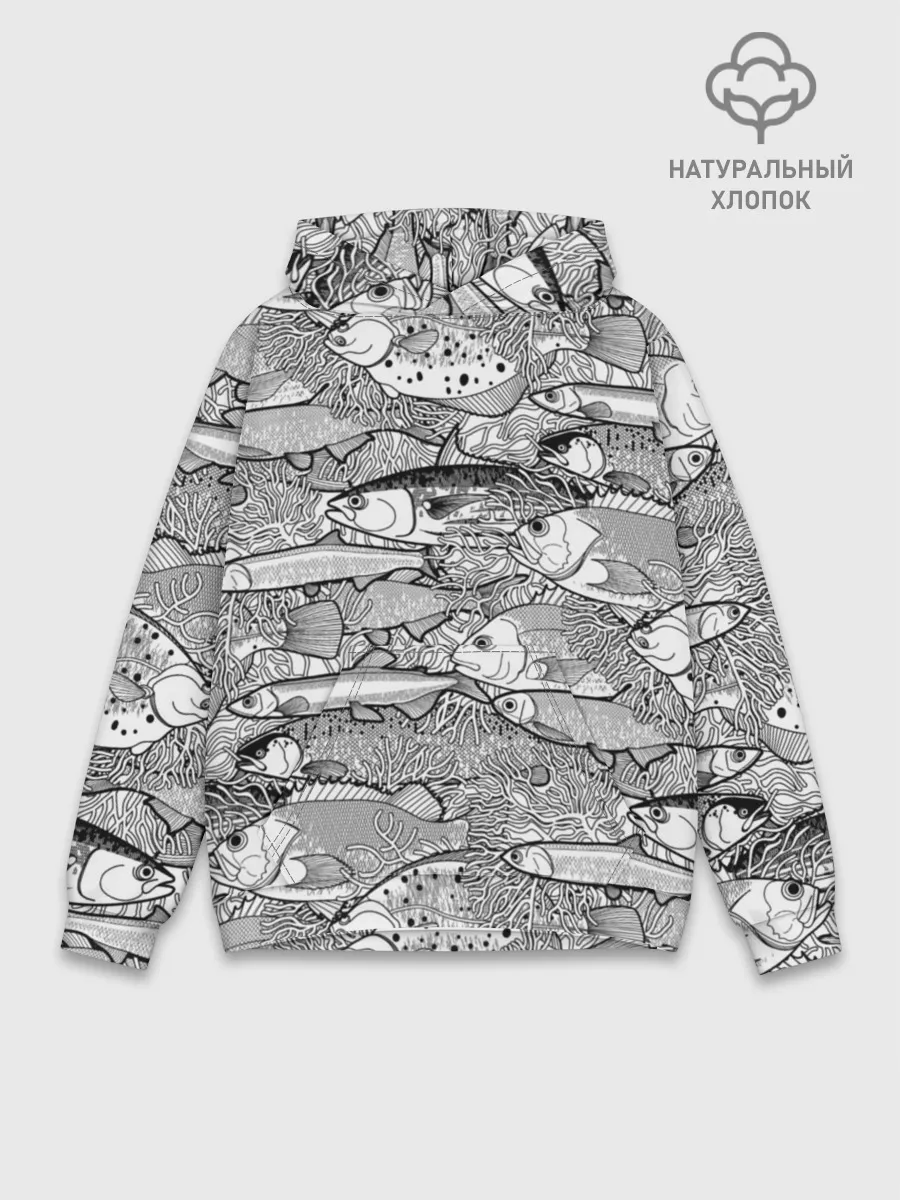 Худи мужской база хлопок / Рыбы