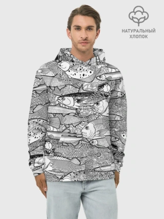 Худи мужской база хлопок / Рыбы
