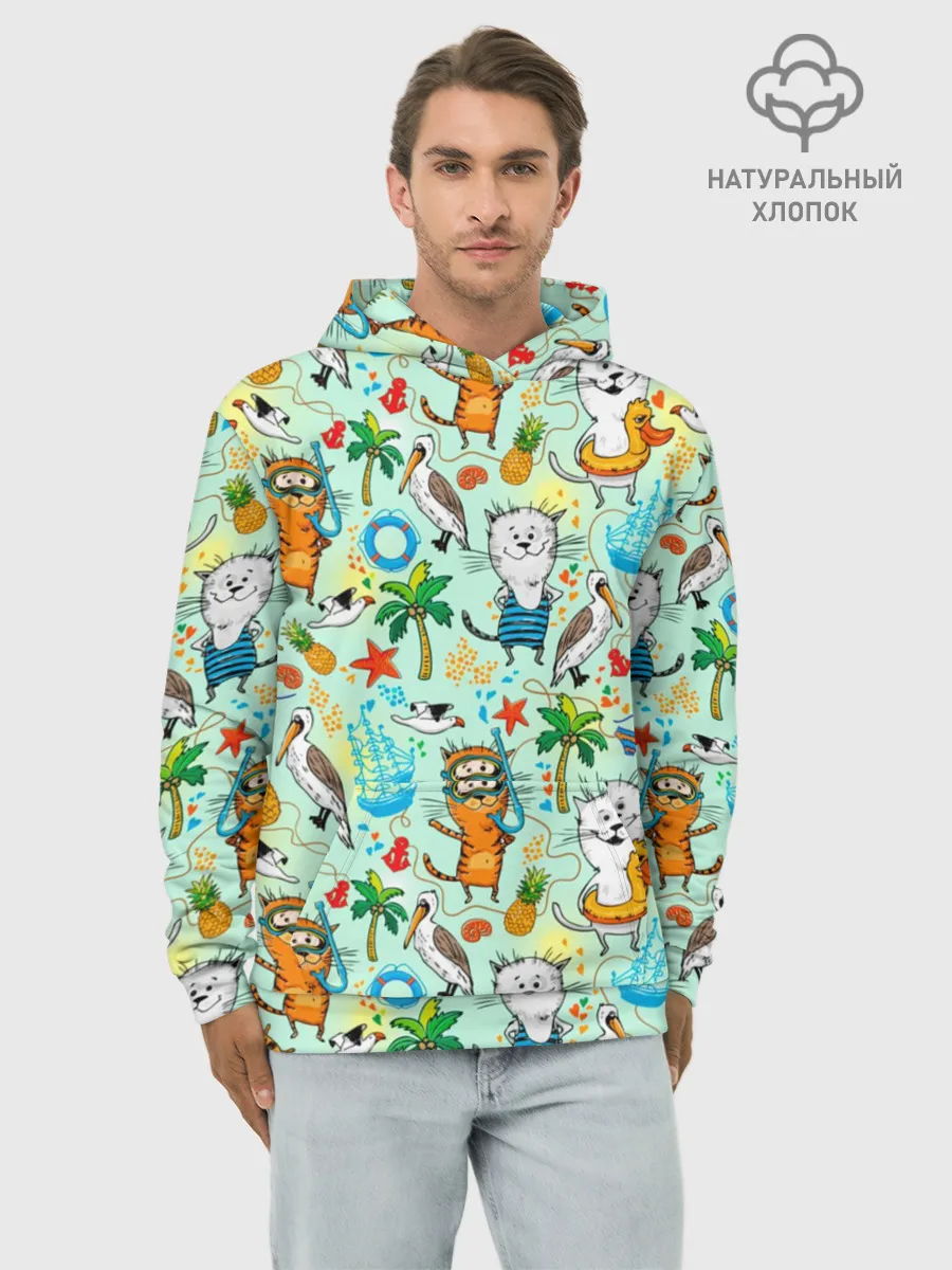 Худи мужской база хлопок / Коты на отдыхе