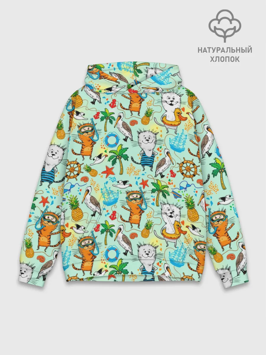 Худи мужской база хлопок / Коты на отдыхе