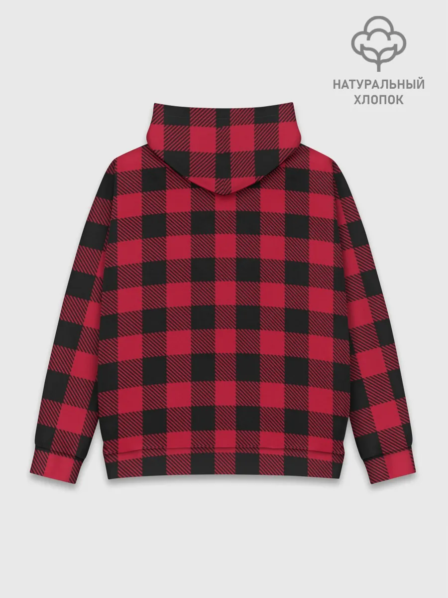 Худи мужской база хлопок / Красный паттерн крупная клетка