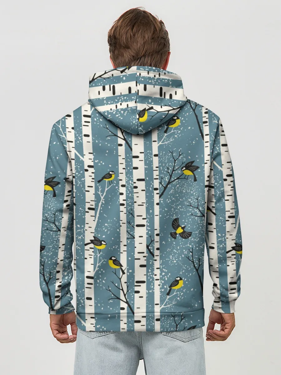 Худи мужской база хлопок / Синички на берёзах