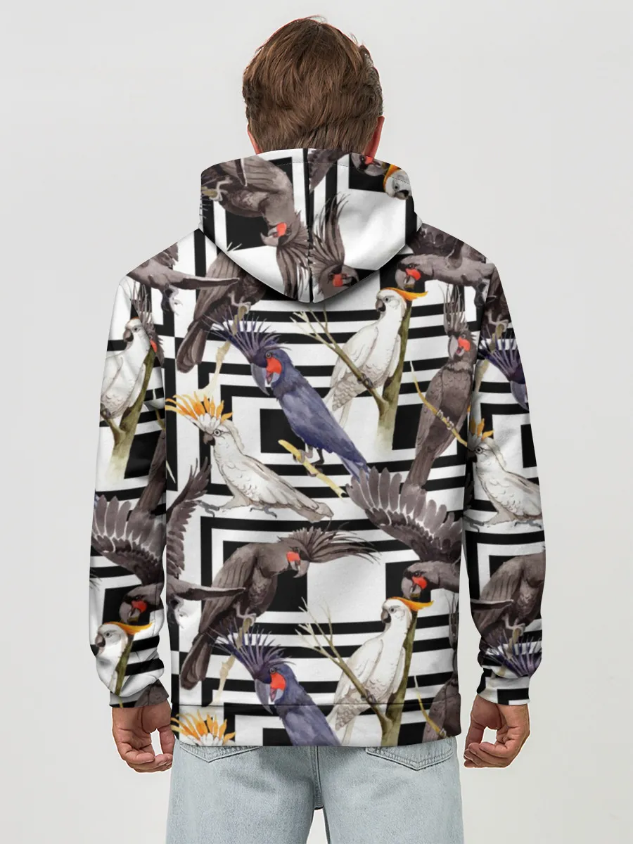 Худи мужской база хлопок / Попугаи какаду