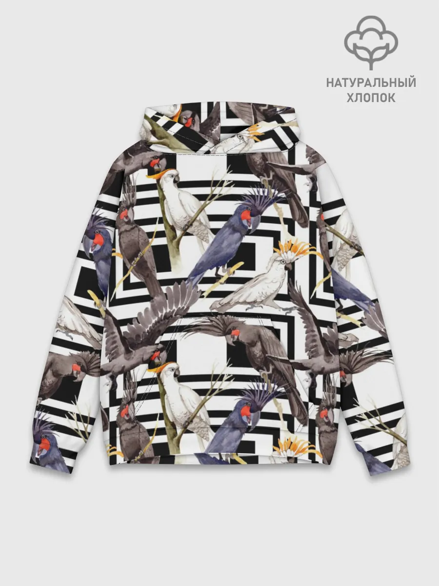 Худи мужской база хлопок / Попугаи какаду