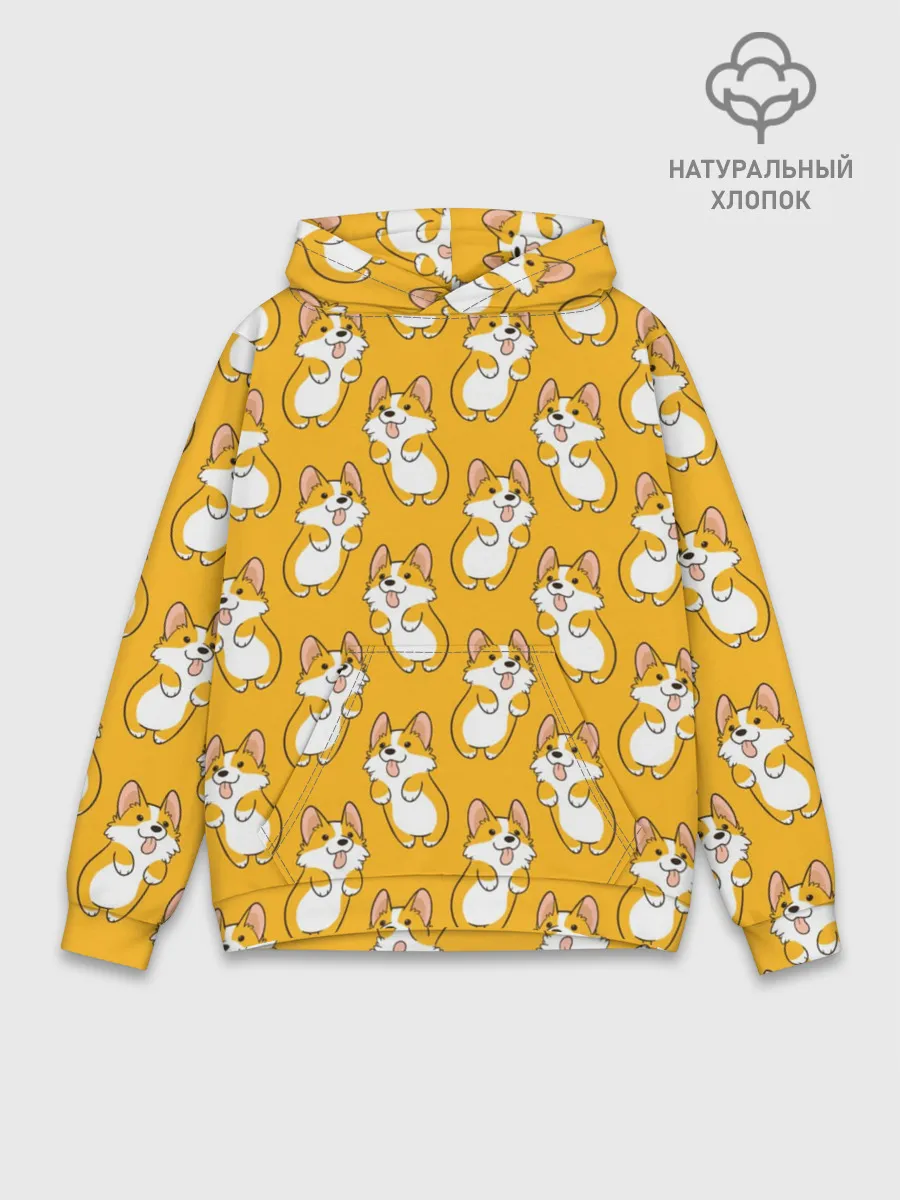 Худи мужской база хлопок / Корги Паттерн 2