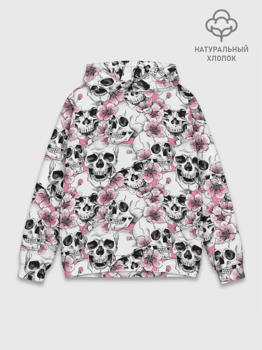 Худи мужской база хлопок / Черепа в цветах
