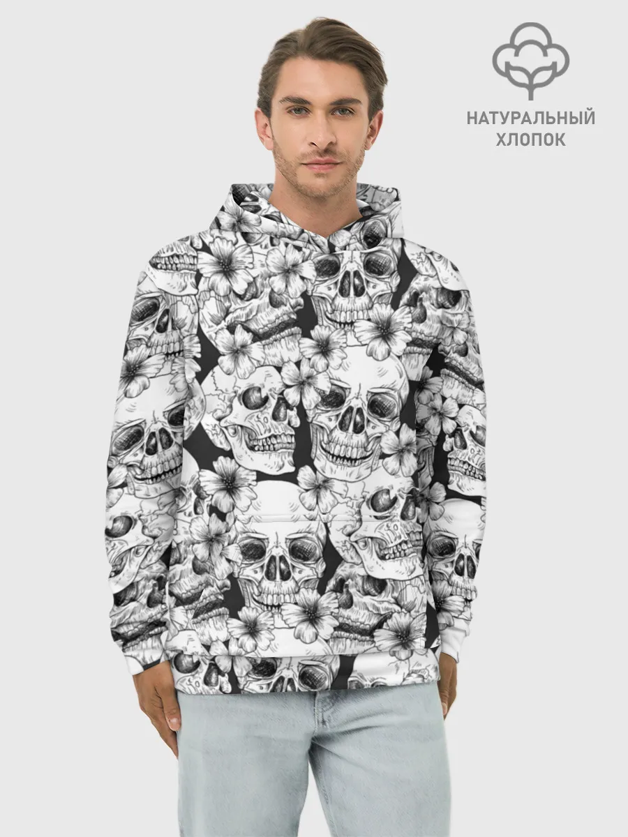 Худи мужской база хлопок / Черепа в цветах