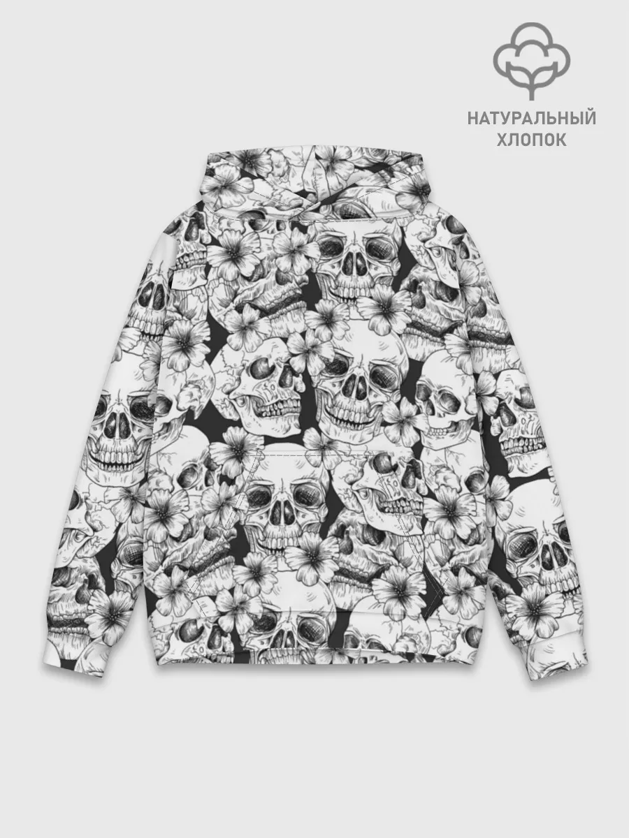 Худи мужской база хлопок / Черепа в цветах