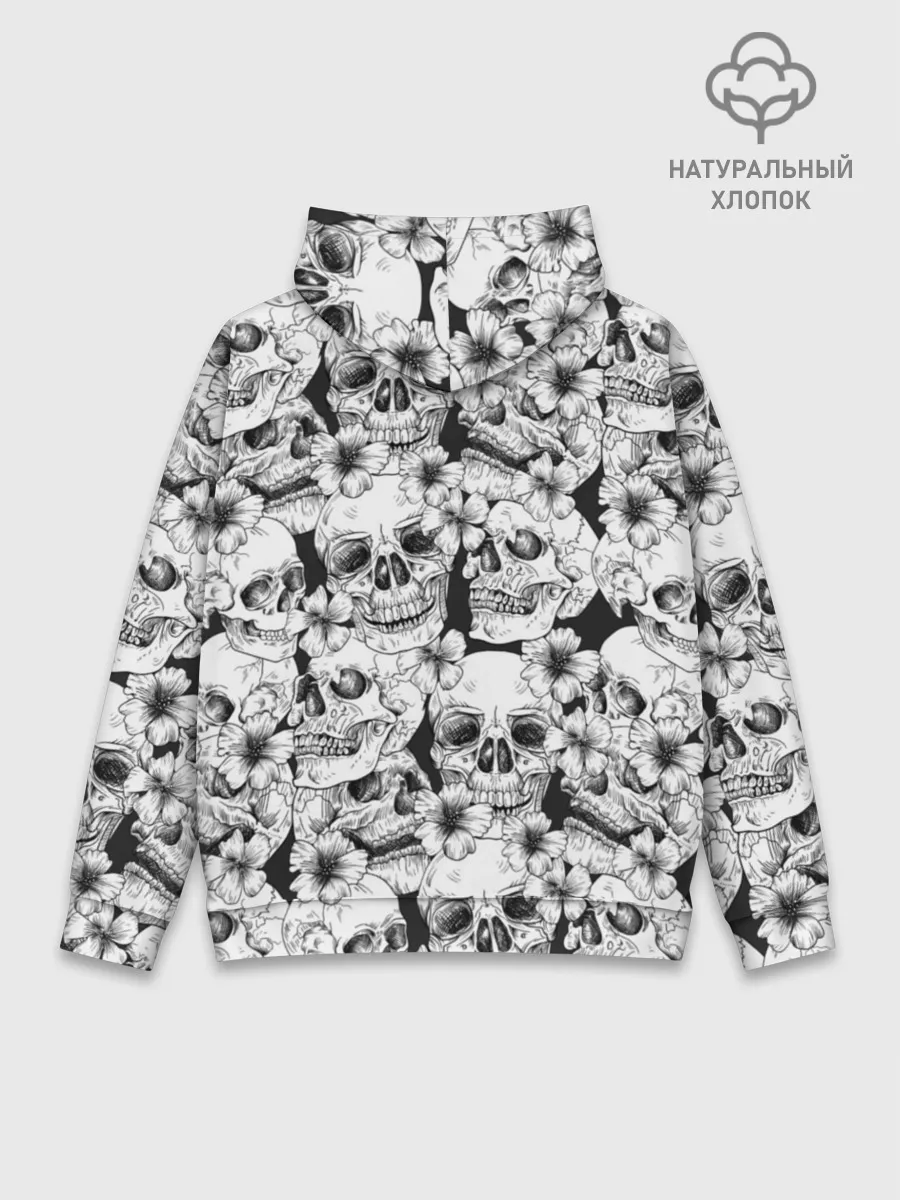 Худи мужской база хлопок / Черепа в цветах